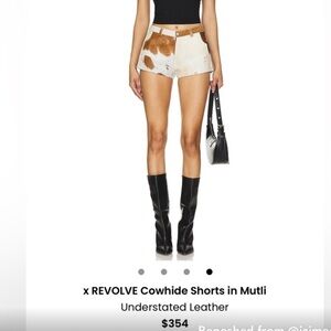 Revolve High Waist Cowhide Shorts - Brown and White